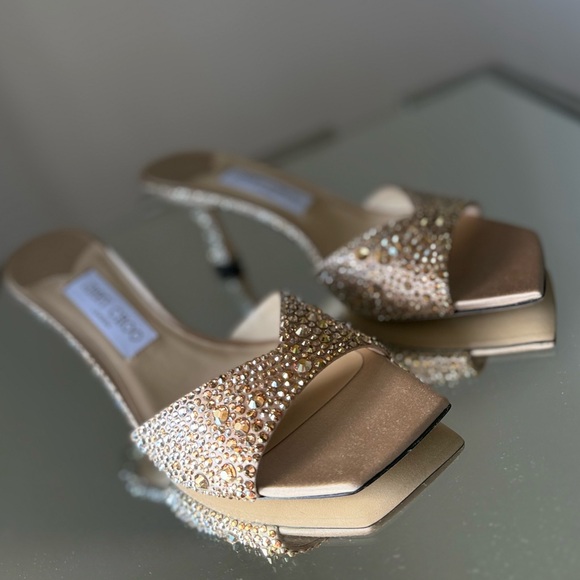 New Jimmy Choo Skye 70 Gold Satin Crystal Sandals $1,950 - Picture 11 of 14